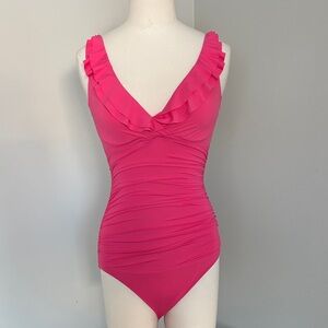 Lauren Ralph Lauren Pink Ruffled One Piece Swimsuit Sz0